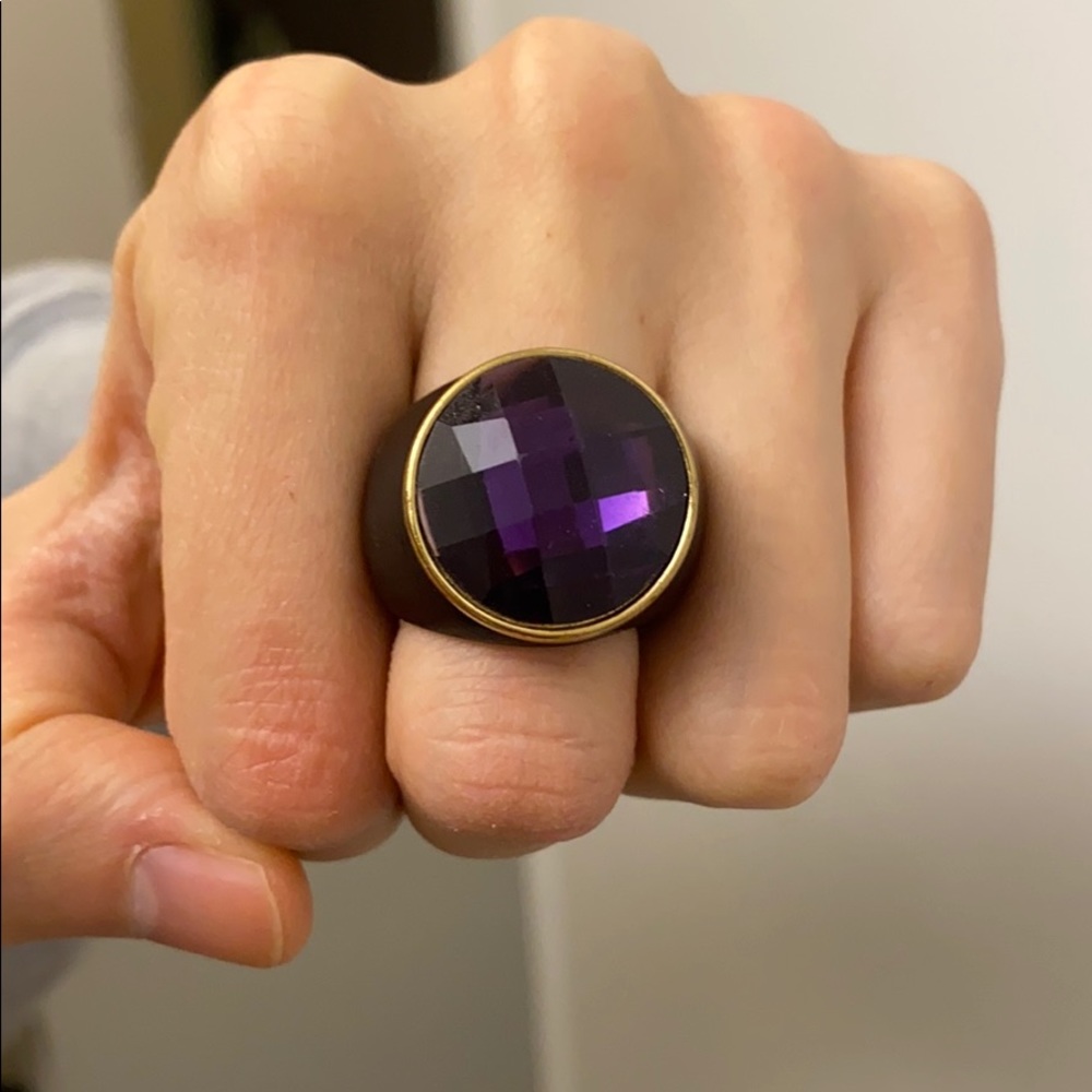 BCBG Purple and Wood Gem Stone Ring